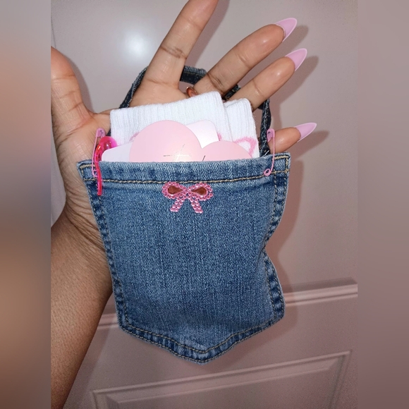 Handmade Denim Pocket Pouch Filled With Goodies! - Picture 4 of 7